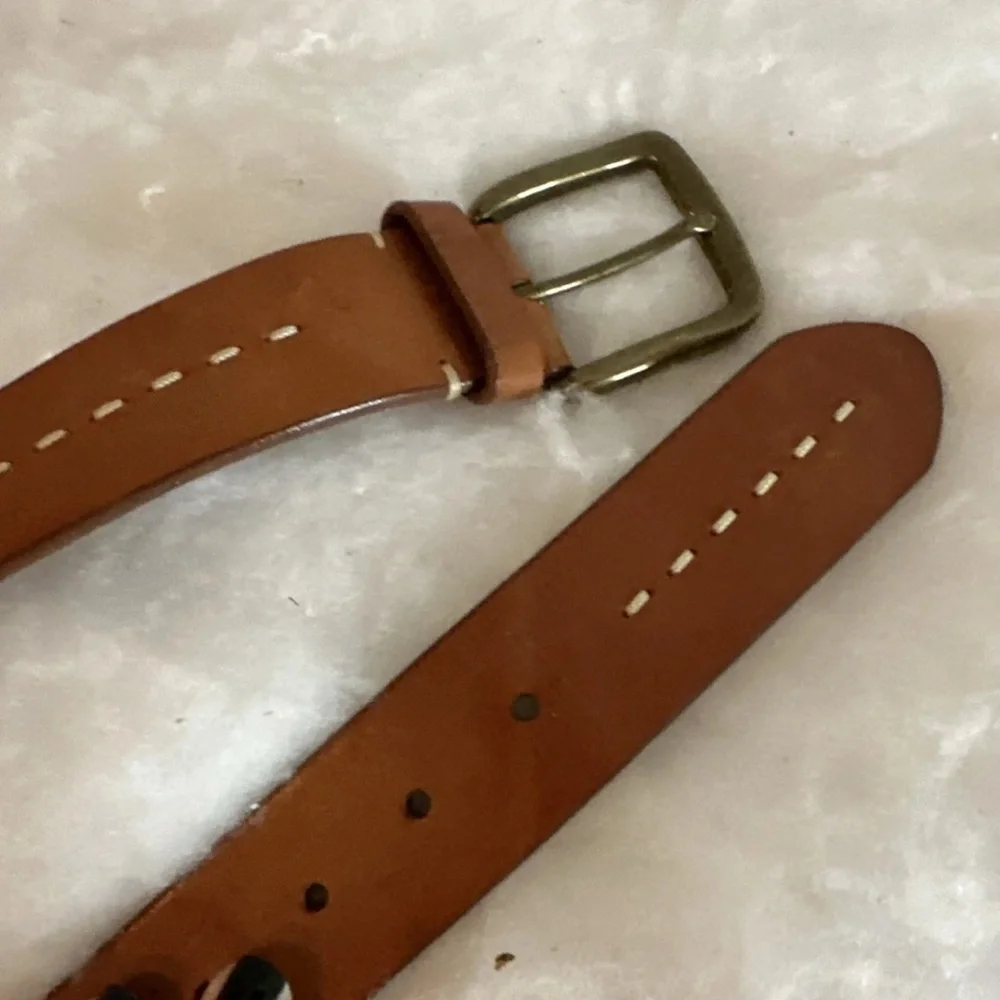 John W. Nordstrom Brown Leather Belt White Stitching Hand Crafted In USA 36